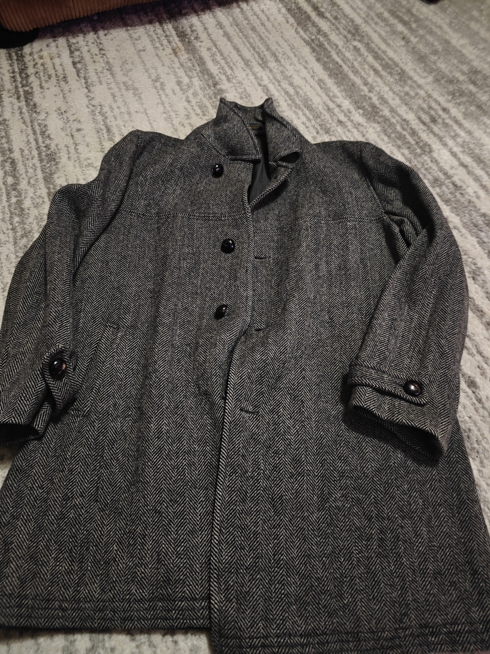 Men's Grey Shefford  Herringbone Wool Classic Formal Coat XXL Vintage